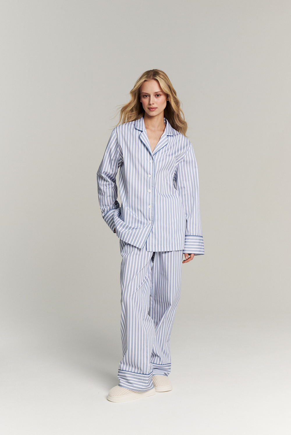 Брюки с кантом из сатина в полоску