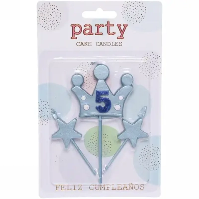 Свечи для торта Цифра Король желаний «5», голубой