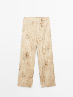Massimo Dutti Брюки прямого кроя из струящейся ткани с металлическим блеском, ванильный