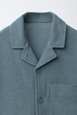 ZARA РУБАШКА С ОТЛОЖНЫМ ВОРОТНИКОМ, ЗЕЛЕНОВАТО-СИНИЙ