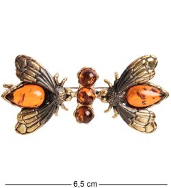 AM-2366 Брошь «Мотыльки» (латунь, янтарь)