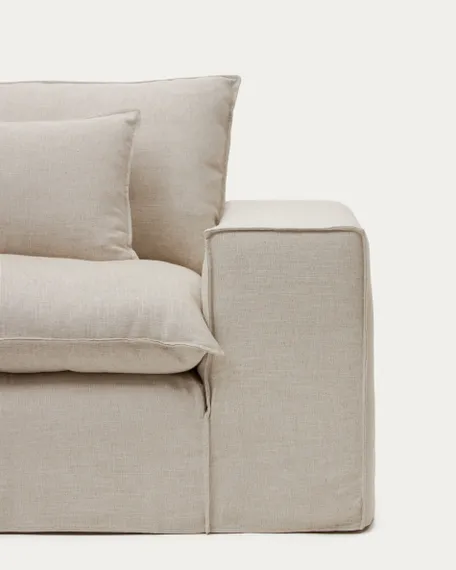 Двухместный диван Anarela 240 см, бежевый лен со съемным чехлом