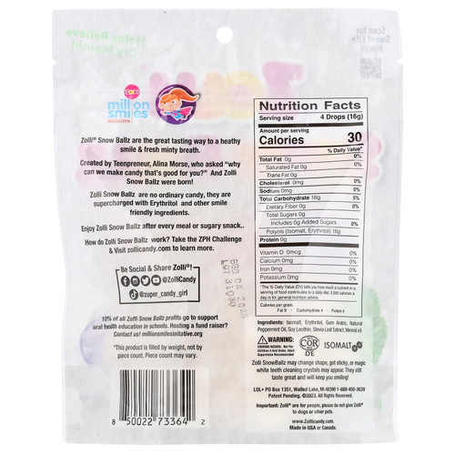 Zollipops, Zolli® Snow Ballz, натуральная крепкая мята, прибл. 22 шт., 88 г (3,1 унции)
