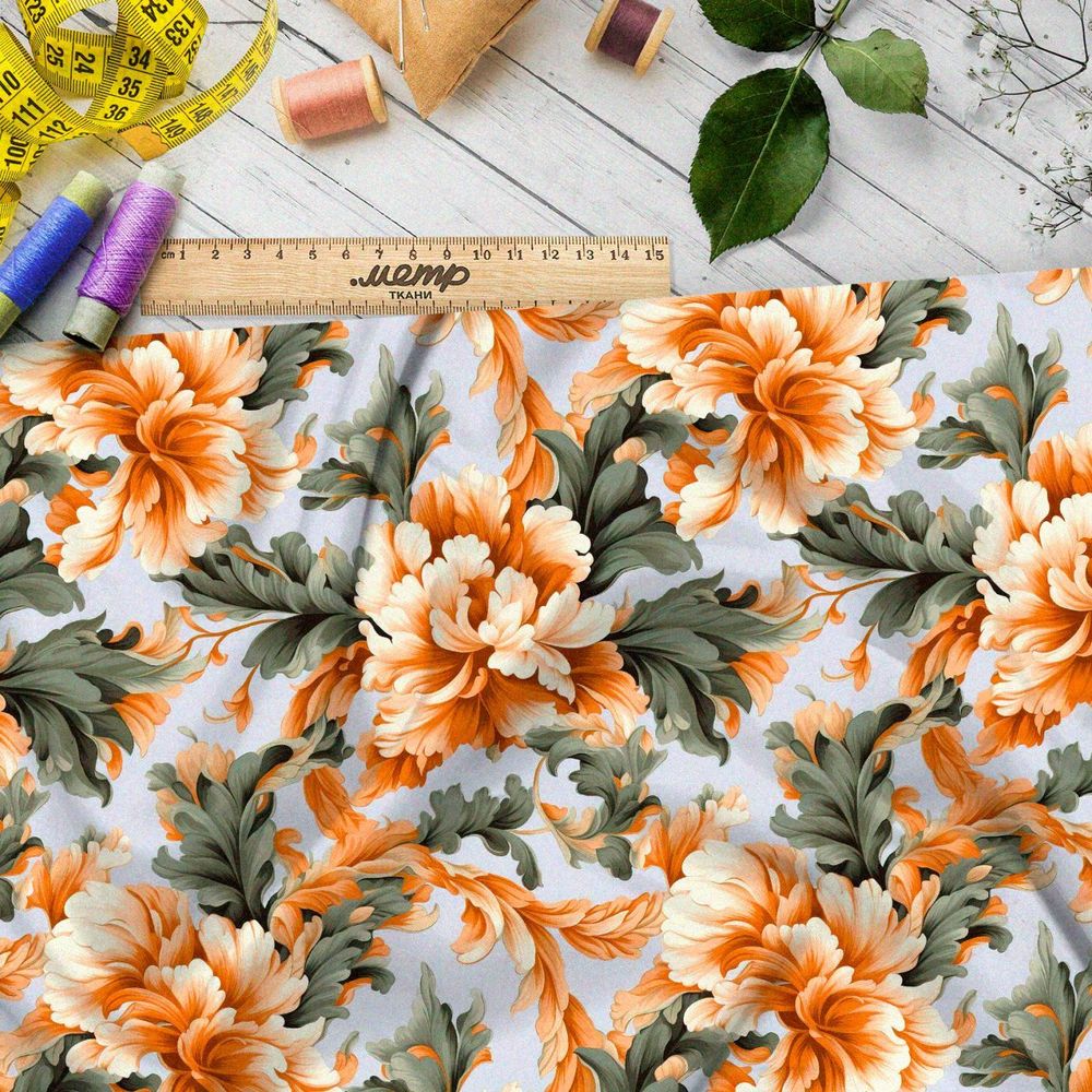 Ткань премиум габардин экзотический цветок
