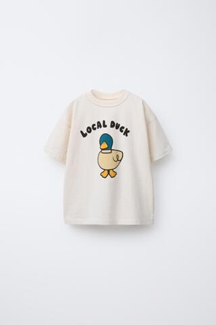 ZARA ФУТБОЛКА С ПРИНТОМ «УТКА», СЛОНОВАЯ КОСТЬ