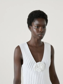 Massimo Dutti Трикотажный топ с цветком, натуральный