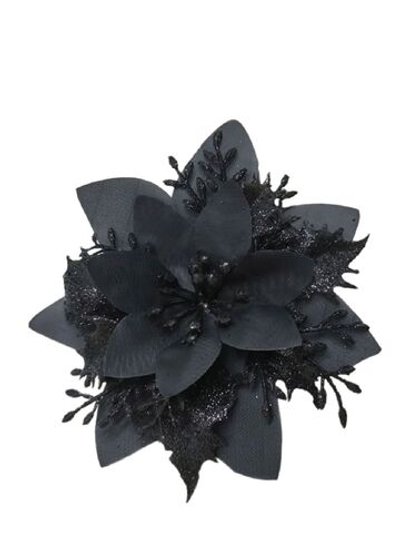 Набор новогодних цветов на ёлку 8шт черные (6934)