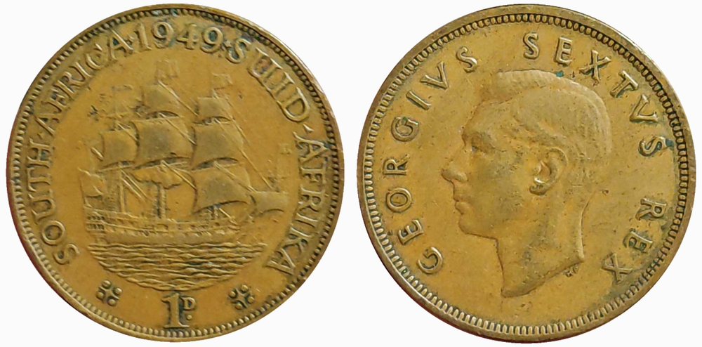 ЮАР 1 пенни, 1948 - 1950 Георг VI XF