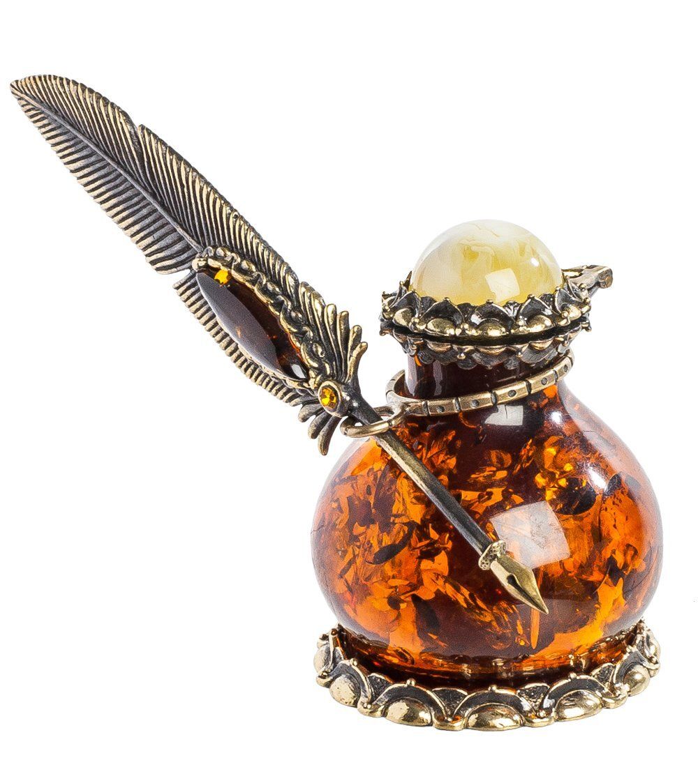 Народные промыслы AM-1360 Чернильница «Ажурная» (латунь, янтарь)