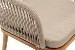 "Лион" стул плетеный из роупа, основание дуб, роуп бежевый круглый, ткань бежевая 052