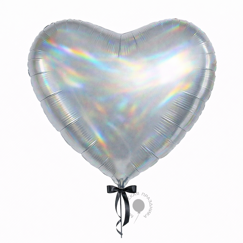 G Шар 36'' / 91 см сердце Серебро, Голография (платина) (БГ-150) 