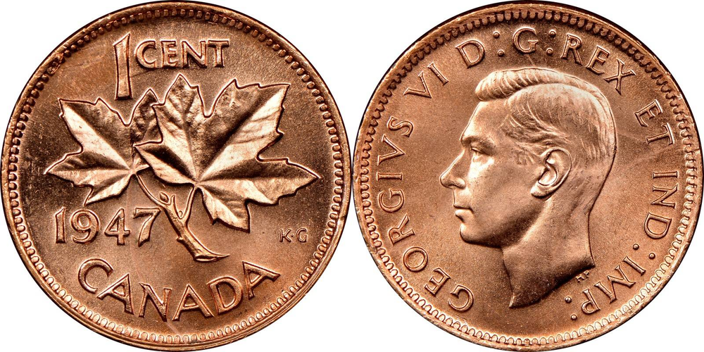 Канада 1 цент, 1937-1947 Король Георг VI VF