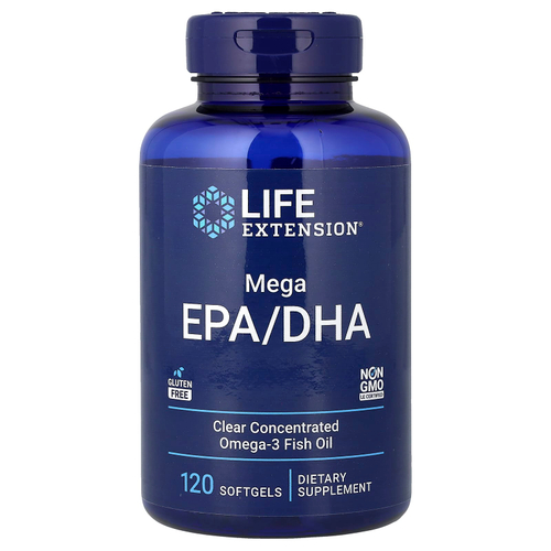 Life Extension, Mega EPA/DHA, ЭПК и ДГК, 120 капсул (1000 мг в 1 капсуле)
