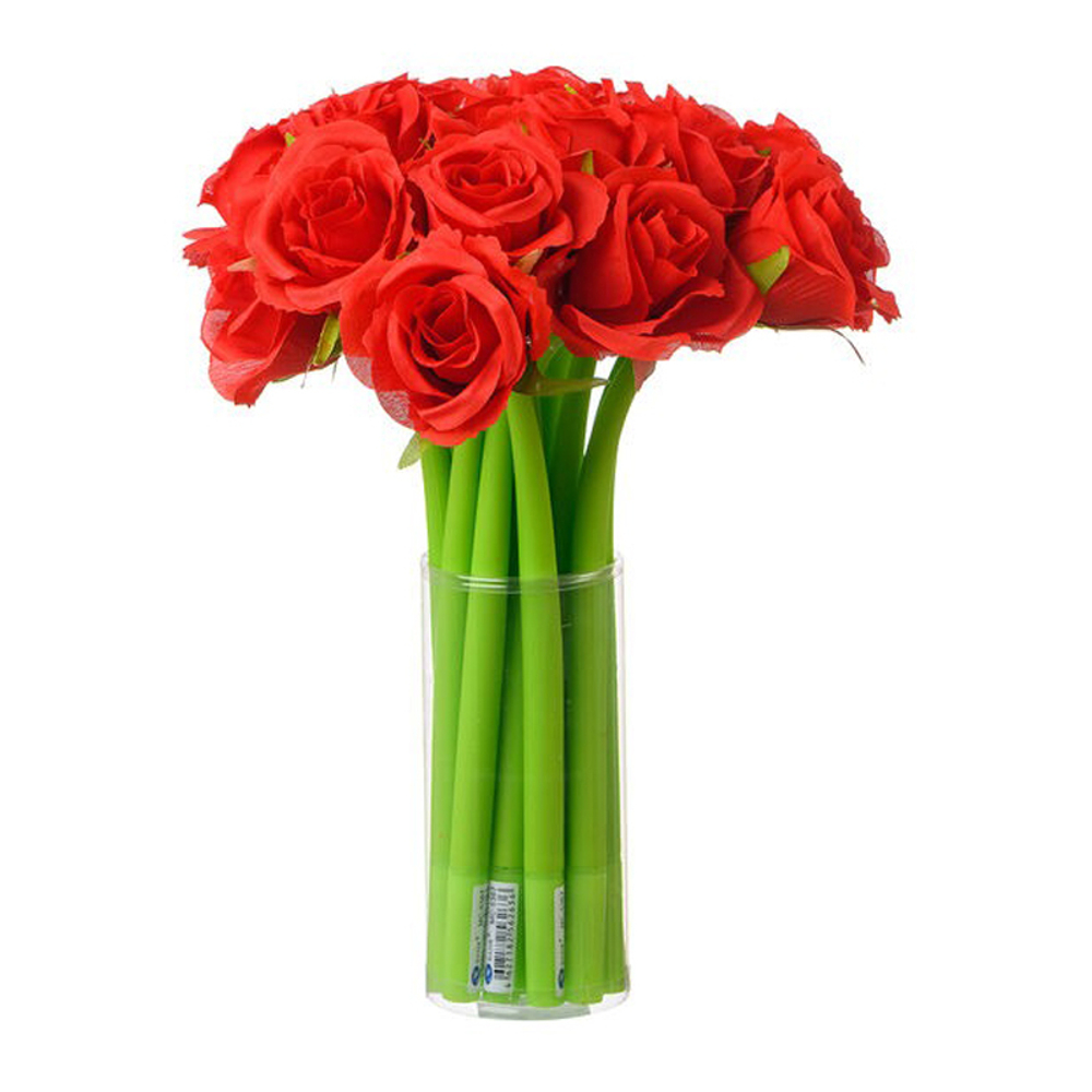 Ручка шариковая, Basir, синие чернила, гибкая, серия "Красная роза", в форме цветка, 16 шт