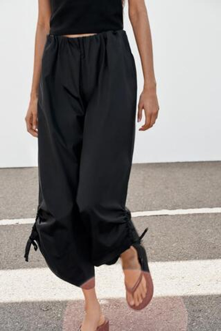 ZARA БРЮКИ КЮЛОТЫ С РЕГУЛИРУЕМЫМ НИЗОМ, ЧЕРНЫЙ