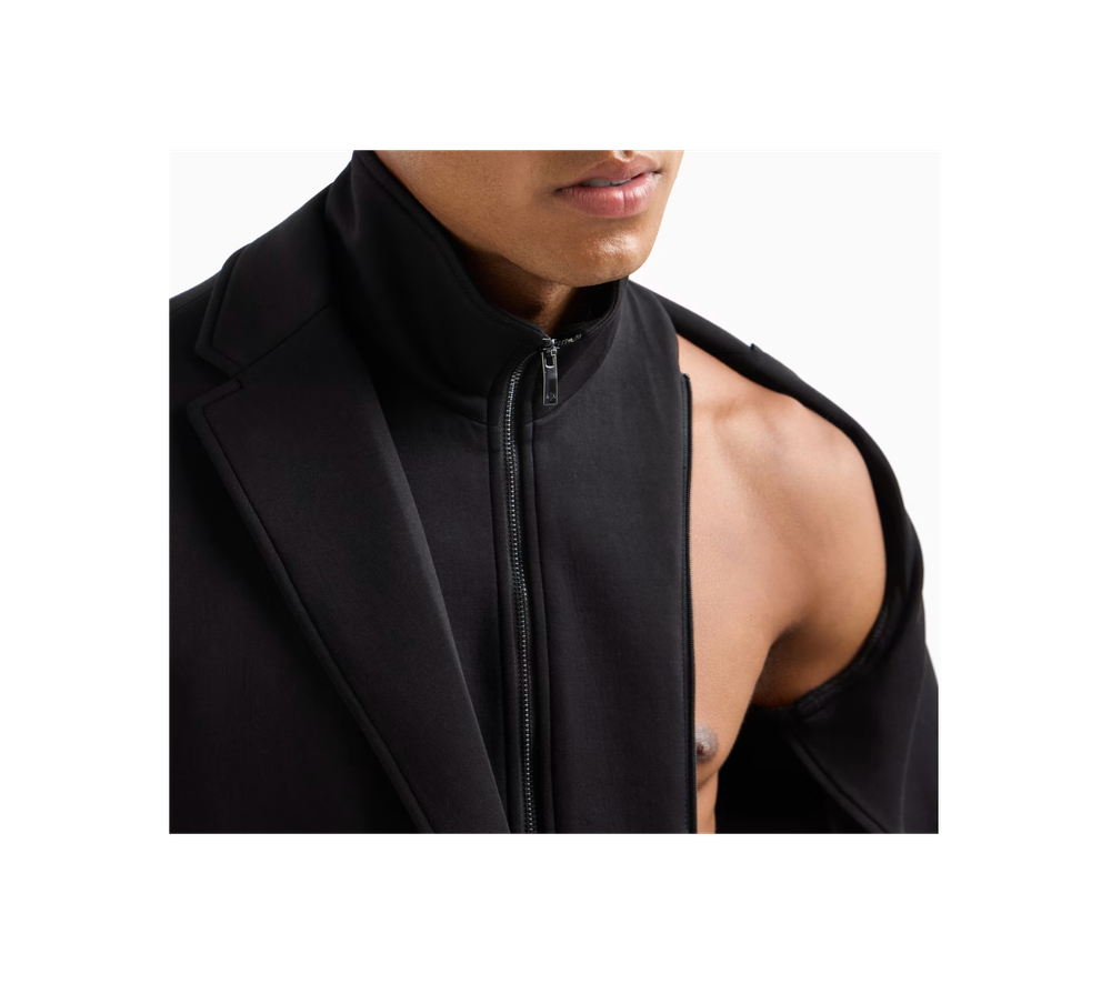 Однобортная куртка из эластичного хлопка с нагрудником на молнии Armani Exchange