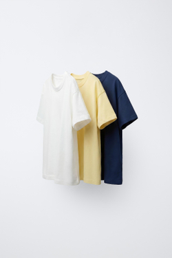 ZARA НАБОР ИЗ ТРЕХ ОДНОТОННЫХ ФУТБОЛОК, МОРСКОЙ СИНИЙ