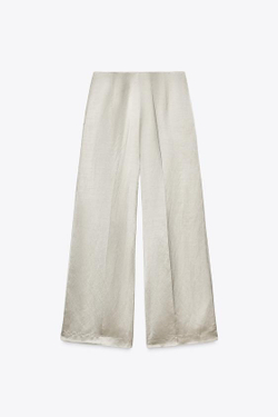 ZARA БРЮКИ С ЗАЩИПАМИ ИЗ САТИНА — ZW COLLECTION, КАМЕННО-СЕРЫЙ