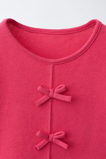 ZARA ФУТБОЛКА С БАНТАМИ И ВОЛАНАМИ, МАЛИНОВЫЙ