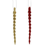 Подвески в блестках «Ледяные сосульки» 10 см (набор 2шт), красный/золото