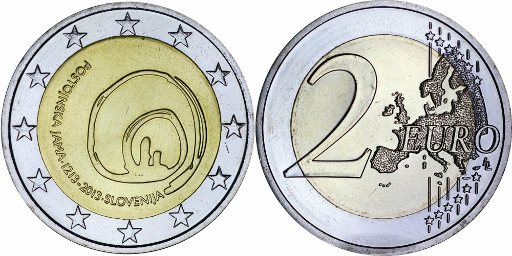 Словения 2 евро, 2013 800 лет открытию пещеры Постойнска-Яма UNC