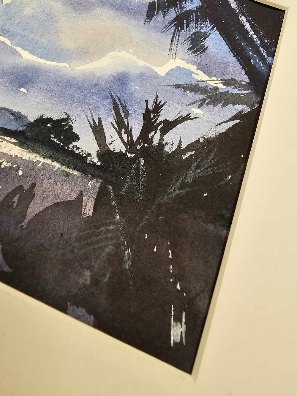 Картина авторская акварельная в паспарту 21*30 см на стену для интерьера "В окружении пальм"