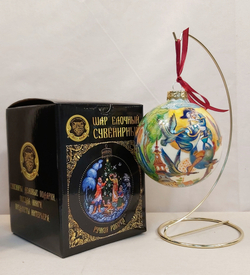 Шар новогодний с ручной росписью Палех "Барон Мюнхгаузен" в коробке