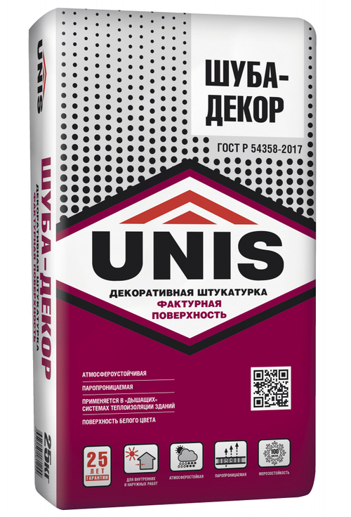 Штукатурка UNIS ЮНИС ШУБА-ДЕКОР декоративная белая цементная  25 кг