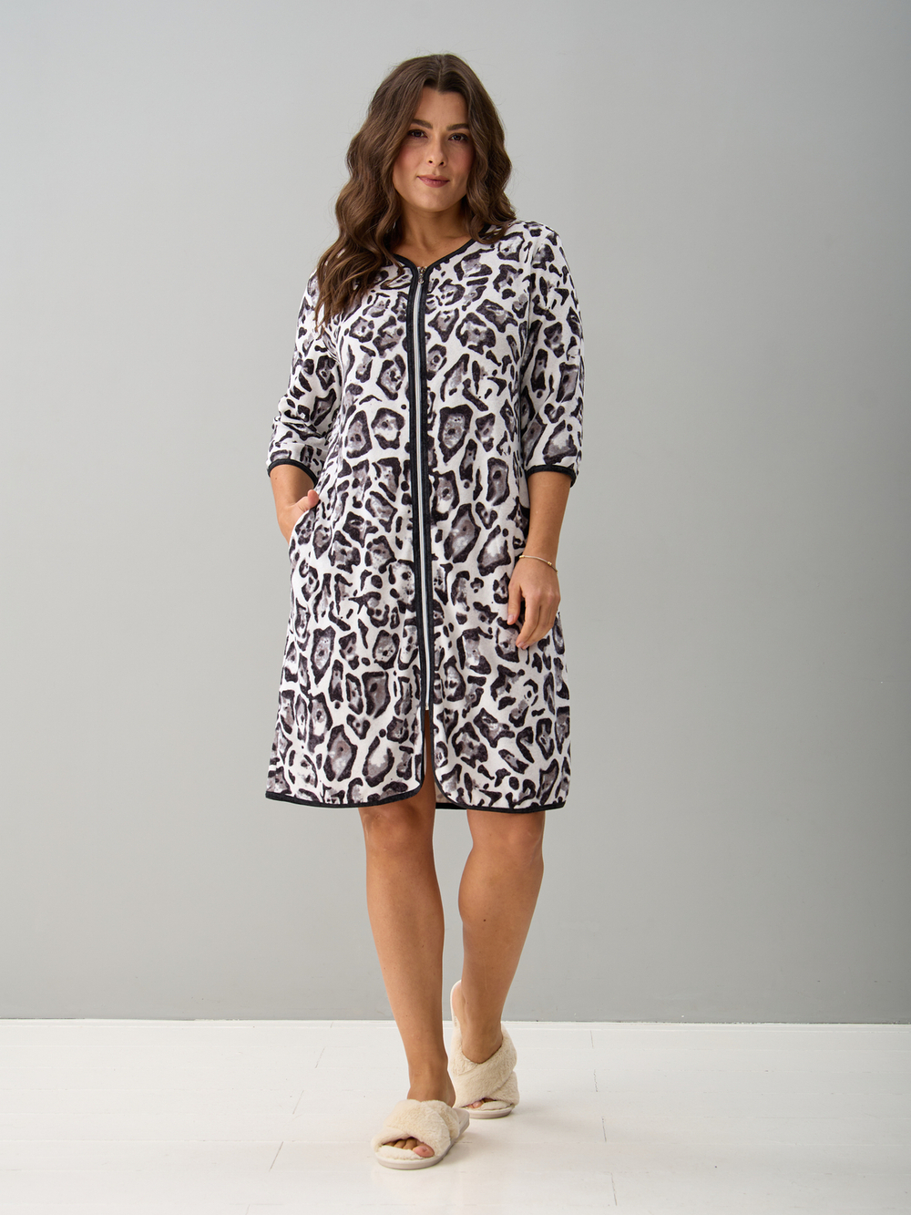 Халат Хм-562/серый-акварельлеопард