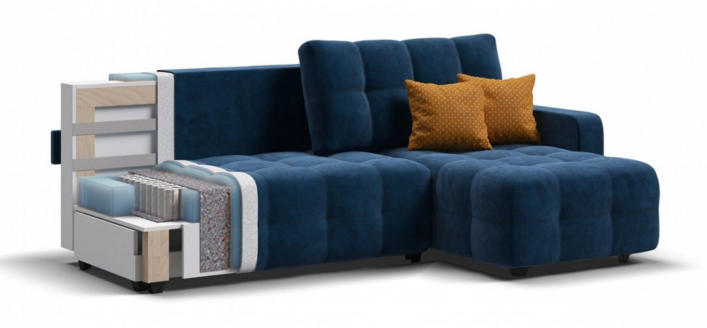 Угловой диван Денди Велюр Монолит синий