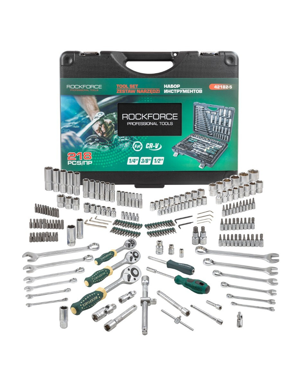Набор инструментов 218пр. 1/4'',3/8'',1/2''(6гр.)(4-32мм) RockForce RF-42182-5