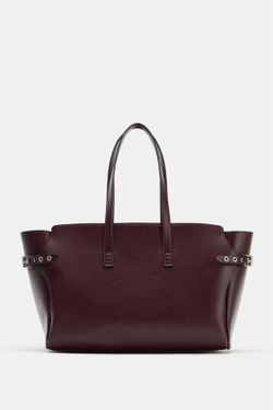 ZARA БОЛЬШАЯ СУМКА-ШОПЕР, БОРДОВО-КРАСНЫЙ