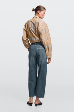 Massimo Dutti Укороченные джинсы средней посадки с широкими штанинами, средне-синий