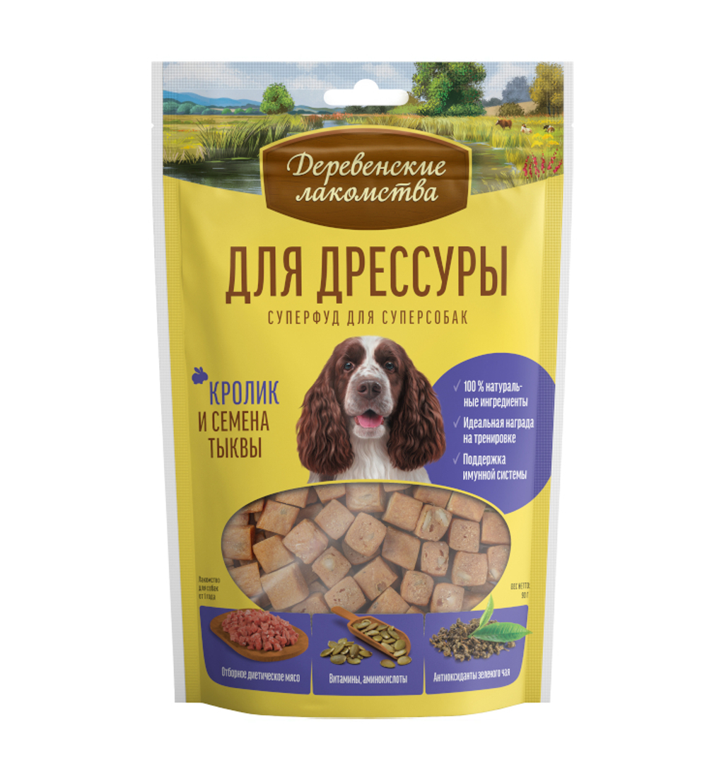 Деревенские Лакомства для дрессуры Кролик/семена тыквы, 90гр (М)