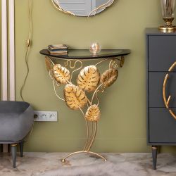 Консоль Monstera Deliciosa Glass (Монстера) Каштан Амбер