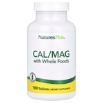 NaturesPlus, кальций и магний с цельнопищевыми ингредиентами, 180 таблеток