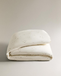 ZARA HOME ДЕТСКИЙ ПОДОДЕЯЛЬНИК С ПРИНТОМ, ЖЕЛТОВАТО-БЕЛЫЙ