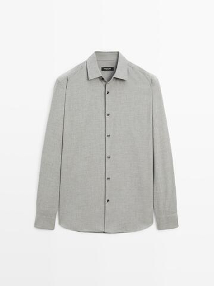 Massimo Dutti Меланжевая рубашка облегающего кроя из твила, серый