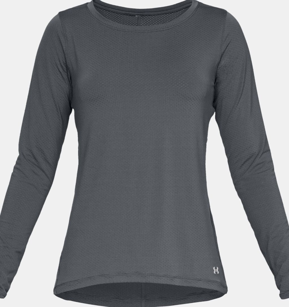 Женская футболка теннисная (Дл.Рукава) Under Armour HeatGear Armour Long Sleeve - pitch gray light heather/metallic silve