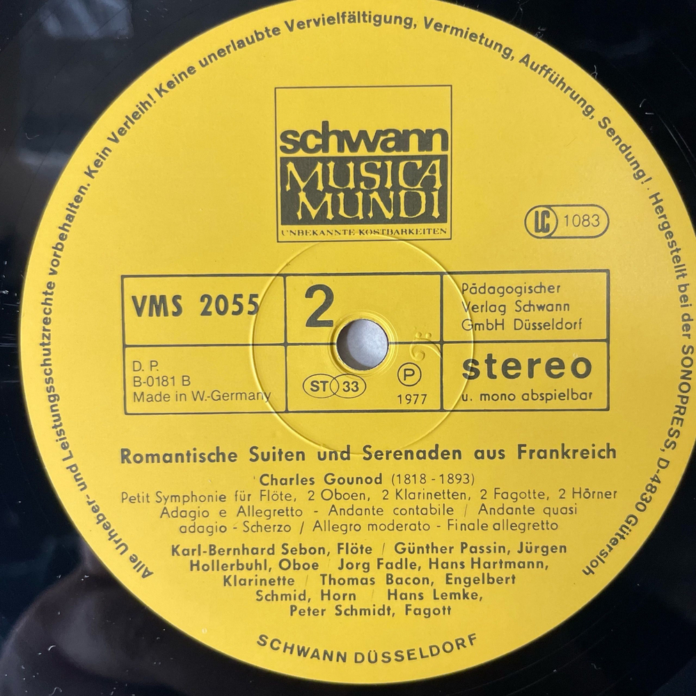 Винтажная виниловая пластинка LP Jiru Starek, RIAS Sinfonietta, Jacques Offenbach, Charles Gounod, Benjamin Godard, Romantische Suiten Und Serenaden Aus Frankreich (Германия 1977)