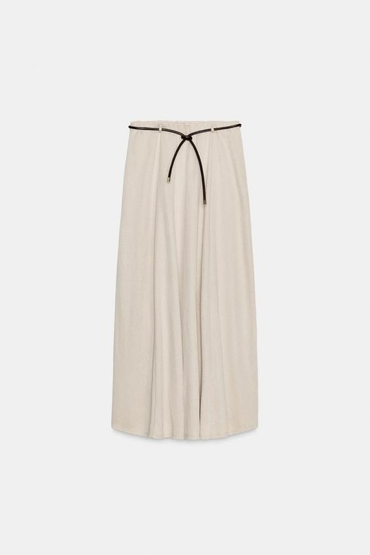 ZARA ТРИКОТАЖНАЯ ЮБКА С РЕМНЕМ, ПЕСОЧНЫЙ
