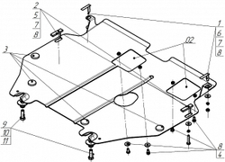 Защита картера двигателя, КПП. 2 мм, Сталь. для Honda CR-V IV 2012-2016, Motodor.00833