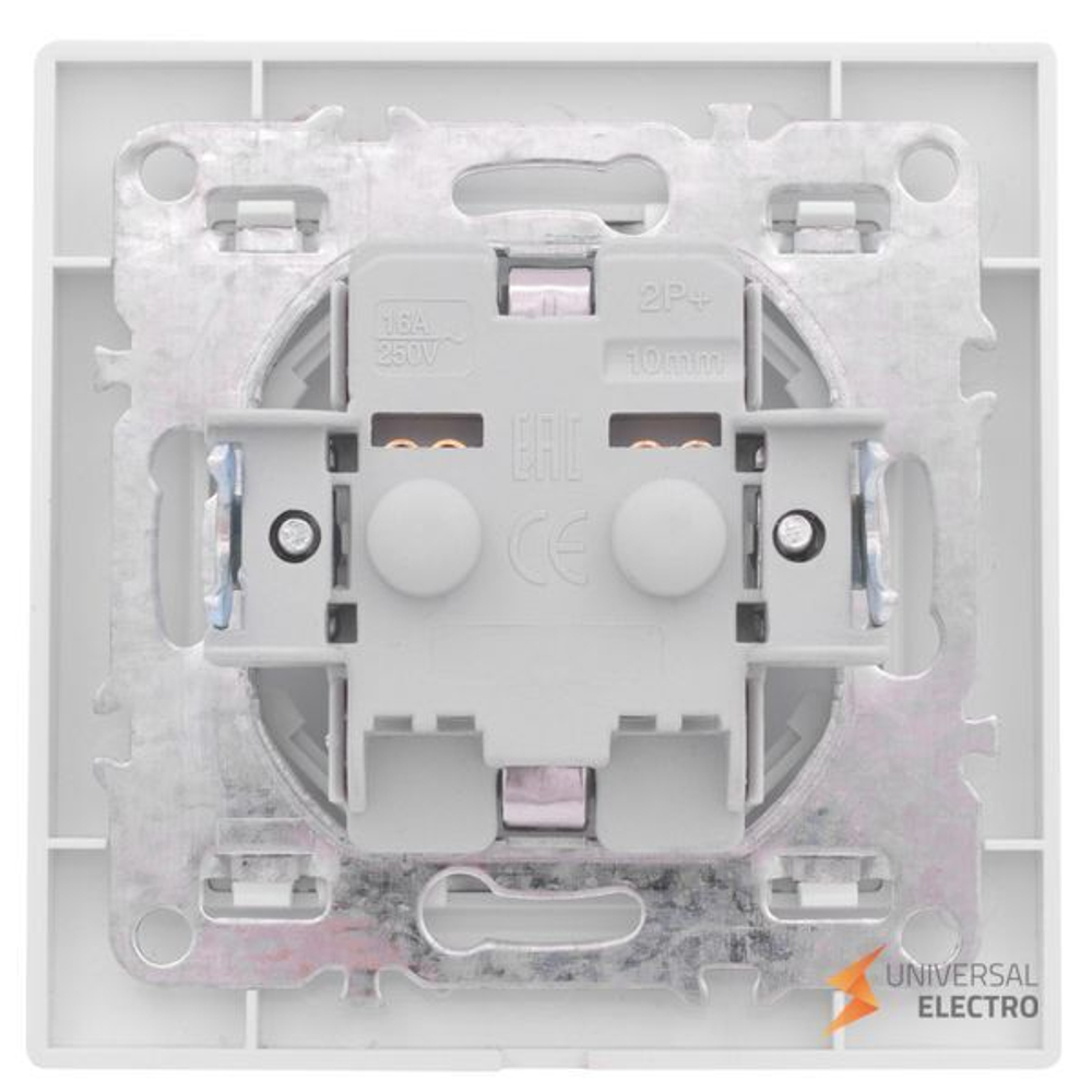 Минск Розетка 1-местная СП с заземлением 16А белая с защ, штор, EKF Basic