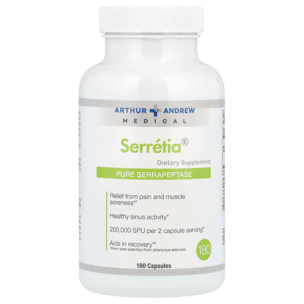 Arthur Andrew Medical, Serretia®, чистая серрапептаза, 180 капсул (125 000 SPU в 1 капсуле)
