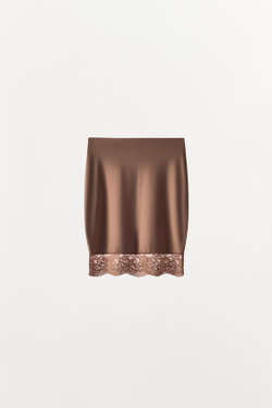 ZARA ЮБКА ИЗ ПОЛИАМИДА С КРУЖЕВОМ, БЕЖЕВЫЙ