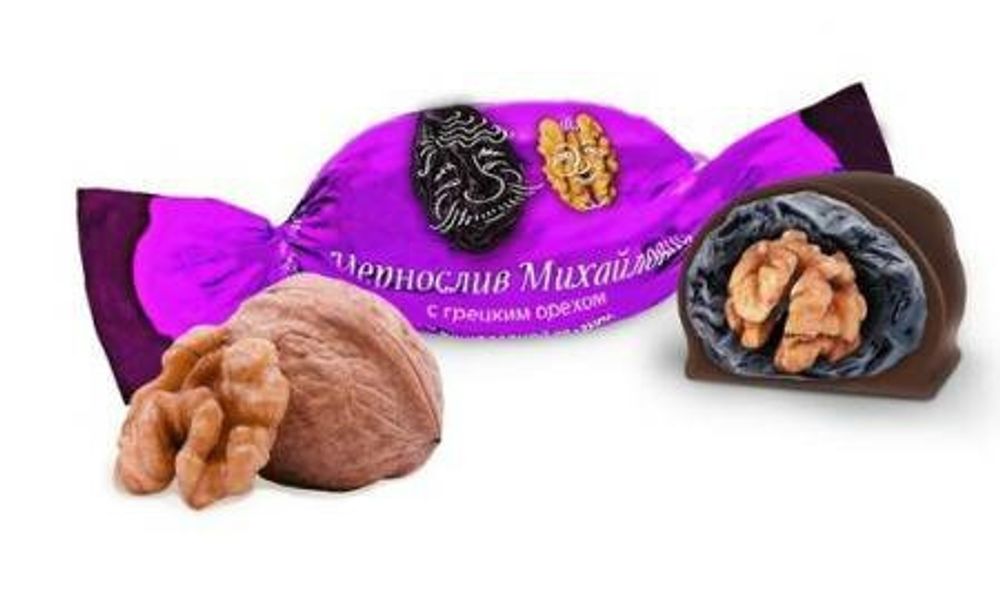 Конфеты O&#39;Zera Чернослив Михайлович, с грецким орехом в шоколадной глазури, 1 кг (весовой товар)