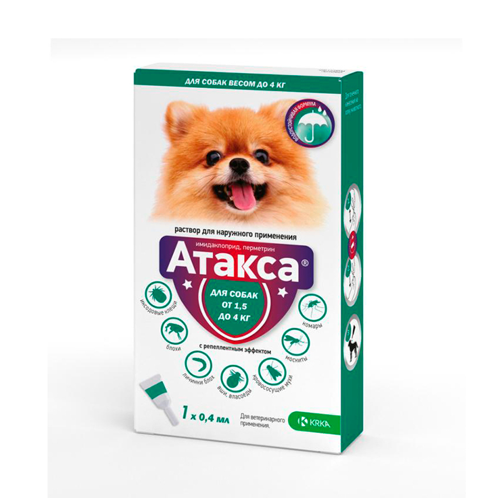 Атакса Капли на холку для собак от 1,5 до 4 кг пипетка 0,4 мл 1 шт