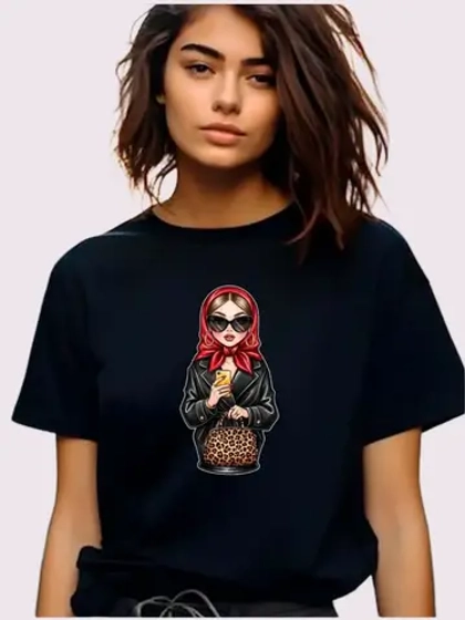 Футболка черная с матрешкой в очках