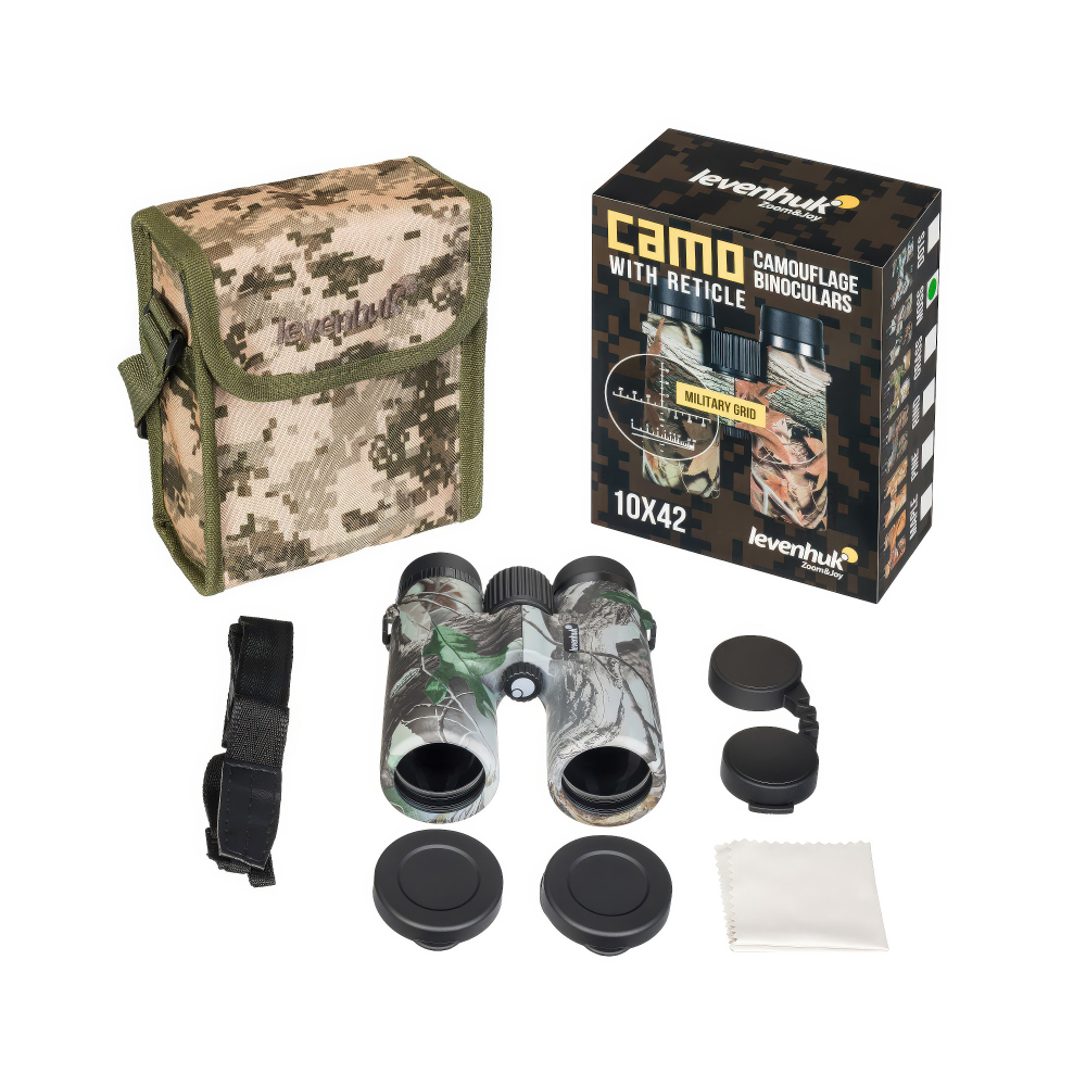 Бинокль Levenhuk Camo Moss 10x42 с сеткой - Комплект поставки