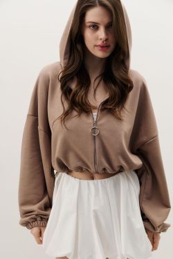 Укороченное худи на молнии цвета капучино